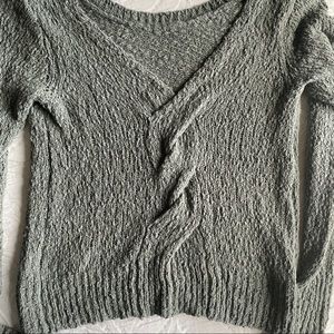 Dusty Teal/Sage nubby sweater w/ back braid detail